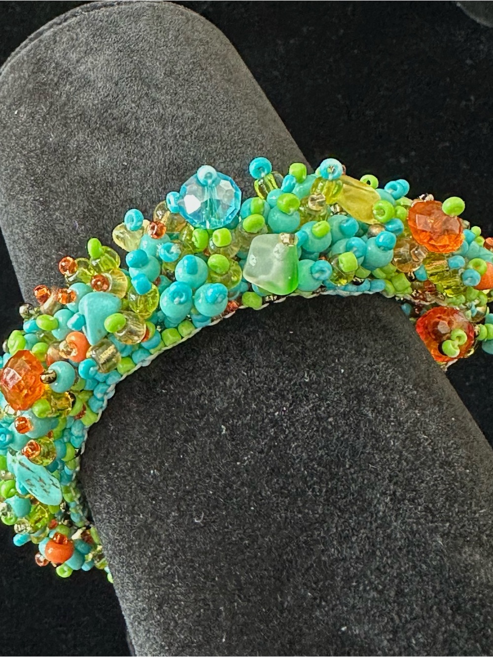 Handmade Beaded Turquoise and Glass Beads Lime & Orange Statement Bracelet
